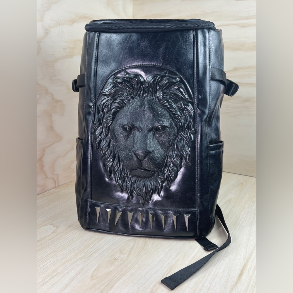 3D LION Backpack! Amazing Black Faux Leather Backpack